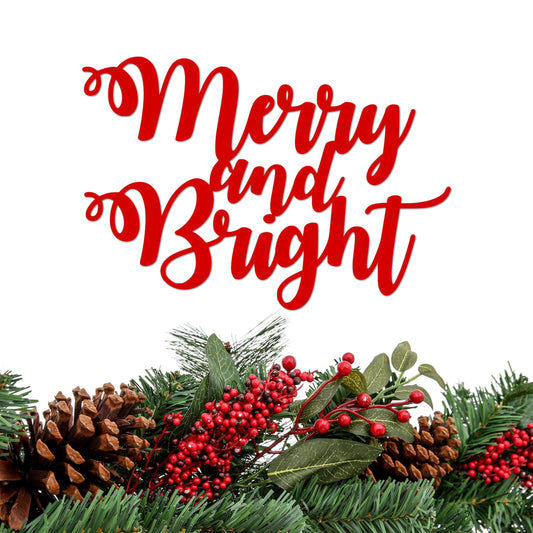 Merry And Bright Sign Christmas Sign Holiday Decor Merry And Bright Christmas Decor Holiday Sign Rustic Word Art - 8 inches - metal sign