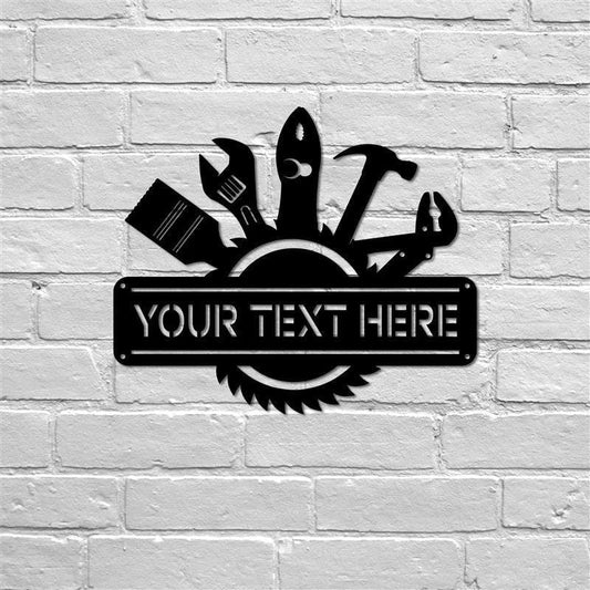 Custom Shop Tools Metal Wall Art, Personalized Workshop Name Sign Decoration, Machinery Repair Garage - metal sign
