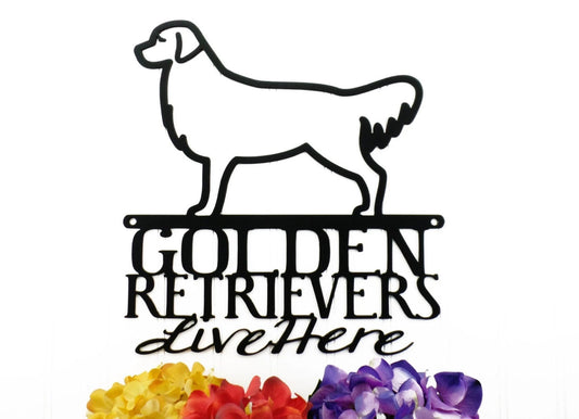 Golden Retrievers Live Here Metal Sign Black Retriever Golden Dog Sign Outdoor Sign - 8 inches - metal sign