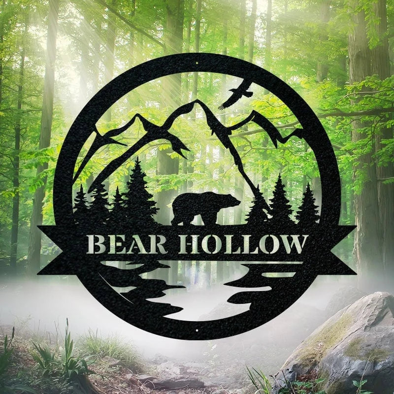 Bear Personalized Metal Sign Bear In Woods Cabin Sign Family Name Black Bear Sign Personalized Bear Sign