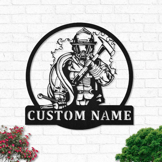 Custom Firefighter WITH LED WITHOUT LED Lights Personalized Fireman Name Sign Decoration For Room Firefighter Dad Gifts - 8 inches - metal sign