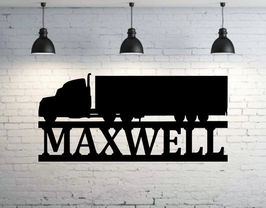 Custom Truck Driver Name Sign Semi Truck Wall Sign Tractor Trailer Gift Eighteen Wheeler Present Trucker Christmas Gift Metal Truck Art - 8 inches - metal sign