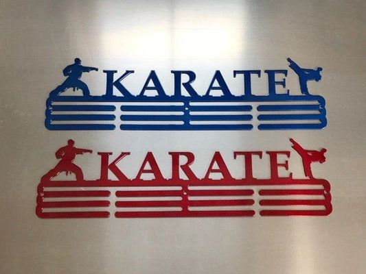 Karate Medal Hanger Holder Display Rack 3 Rung Cut Metal Sign - 8 inches - metal sign
