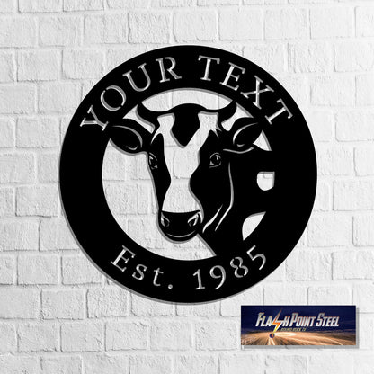 Personalized Cow Farm Sign, Farmhouse Established, Family Name Sign, Wall Decor, Silhouette Farm. Plasma Cut Steel Sign ,steel Art Laser Cut Metal Signs Custom Gift Ideas