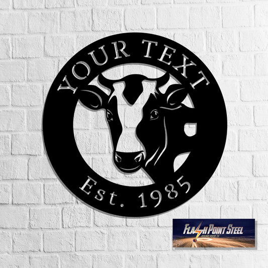 Personalized Cow Farm Sign, Farmhouse Established, Family Name Sign, Wall Decor, Silhouette Farm. Plasma - metal sign