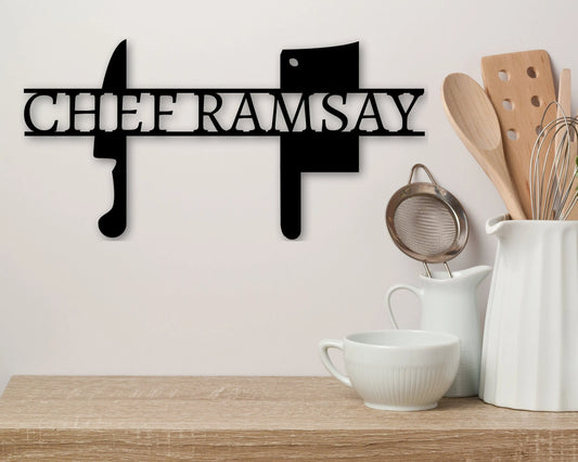 Custom Chef Sign. Chef Metal Sign Metal Art Cooking Decor Cuisine Decor Restaurant Decor Outdoor Art Kitchen Decor Metal Sign Name - 8 inches - metal sign