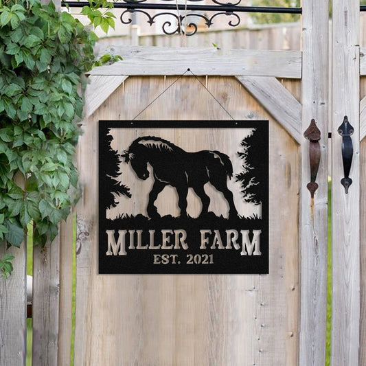 Personalized Metal Farm Sign Draft Horse Monogram, Metal Laser Cut Metal Signs Custom Gift Ideas - 8 inches - metal sign