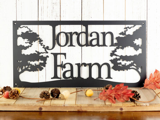 Custom Metal Sign With Oak Trees, Metal Wall Art, Outdoor Plaque, Personalized Sign, Family Name Sign - metal sign