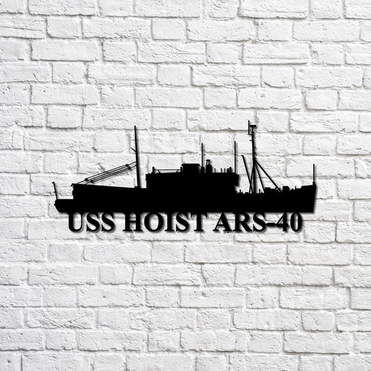 Uss Hoist Ars40 Navy Ship Metal Sign, Memory Wall Metal Sign Gift For Navy Veteran, Navy Ships Silhouette - metal sign