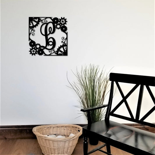 Metal Gear Monogram With Last Name Initital, Personalized Name Sign, Metal Letter Initial For Wall - metal sign