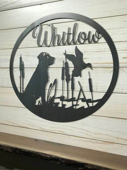 Personalized Large Metal Dog And Duck Hunting Scene Welcome Sign 30 Inch Rustic Metal Decor Laser Cut Metal Signs Custom Gift Ideas - 8 inches - metal sign