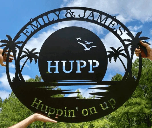 Personalized Metal Beach Sign With Palm Trees, Cut Metal Sign, Metal Wall Art, Metal House Sign Laser Cut Metal Signs Custom Gift Ideas - 8 inches - metal sign