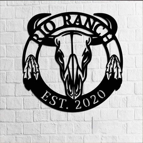 Bull Skull Sign Skull Bull Ethnic Feather Cow Skull Antlers Southwestern Decor Entrance Sign Longhorns Sign West Sign