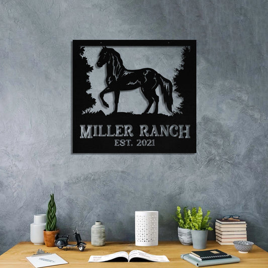 Metal Horse Sign Monogram, Custom Outdoor Farmhouse, Ranch, Wall Decor Art Gift, Metal Laser Cut Metal Signs Custom Gift Ideas - 8 inches - metal sign