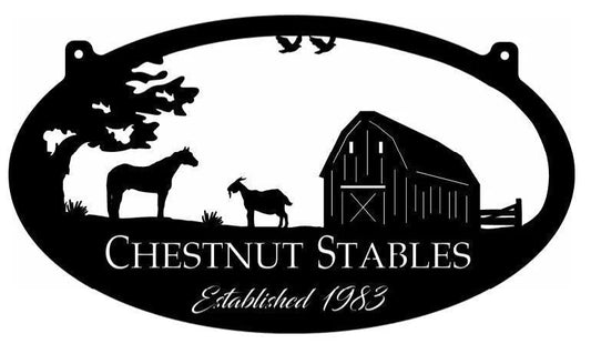 Metal Sign With Goat horse And Barn 3ft Sign Metal House Sign - 8 inches - metal sign