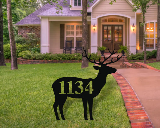 Deer Themed Custom Address Steel Yard Sign Deer Address Sign Deer House Number Plaque Custom Metal Monogram Address Plaque Front Yard - 8 inches - metal sign