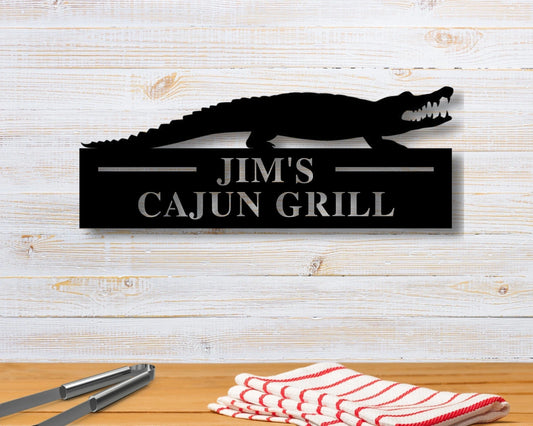 Personalized Metal Sign Cajun Raised Southern Raised Grill Sign Family Name Sign Custom Bbq Sign Custom Grill Sign Alligator Sign - 8 inches - metal sign