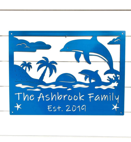 Metal Dolphin And Marine Life Sign Cut Metal Sign Metal House Sign - 8 inches - metal sign