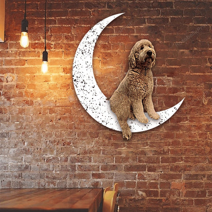 Dog Metal Sign Little Goldendoodle Sit On The Moon Gift for Dog Lover