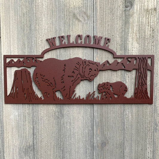 Welcome Bear Metal Sign Cutout Cut Metal Sign Wall Metal Art
