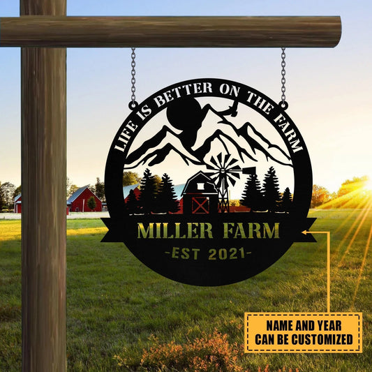Personalized Metal Farm Sign Barn Monogram Custom Outdoor Farmhouse Entry Road Front Gate Wall Decor Gift - 8 inches - metal sign