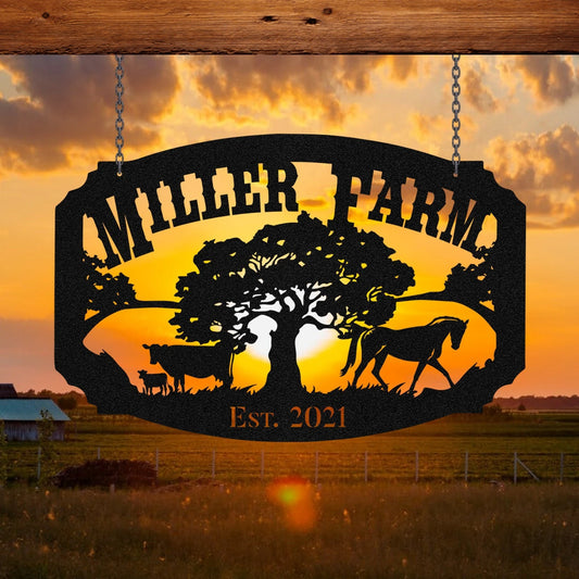 Metal Farm Sign Horse Cow Monogram, Custom Outdoor Stable, Barn, Wall Decor Art Gift, Metal Laser Cut Metal Signs Custom Gift Ideas - 8 inches - metal sign