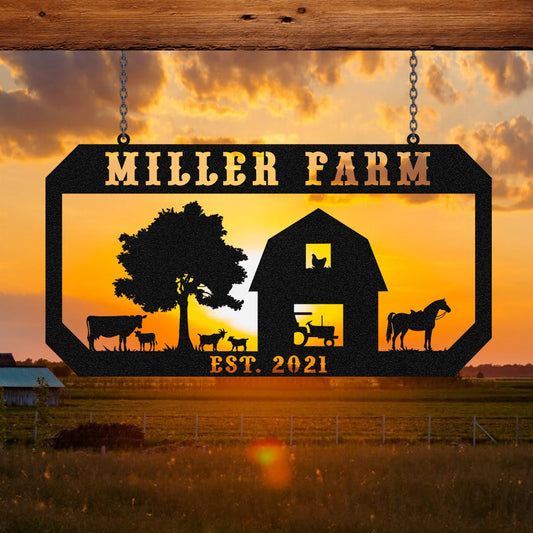 Personalized Metal Farm Sign Horse Cow Goat Chicken Monogram, Metal Laser Cut Metal Signs Custom Gift Ideas - 8 inches - metal sign