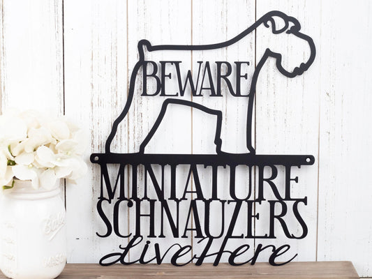 Miniature Schnauzers Live Here Metal Sign Black Schnauzer Signs Outdoor Metal Sign Beware Dog - 8 inches - metal sign