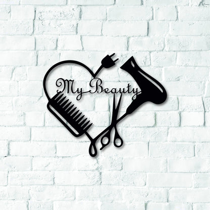 Metal Salon Sign, Custom Beauty Salon Sign, Metal Hair Salon Sign, Custom Business Decor, Hair Stylist Gift, Scissors Clippers Comb Name Laser Cut Metal Signs Custom Gift Ideas