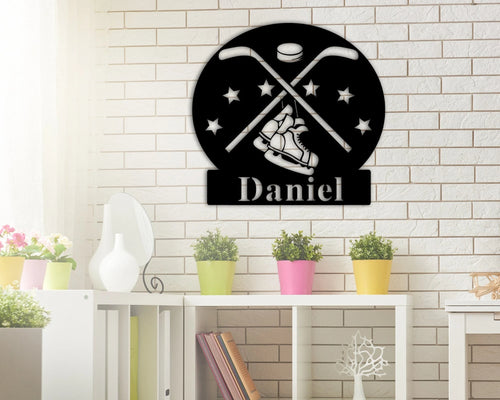 Custom Name Sign, Personalized Hockey Name Sign, Personalized Metal Name Sign, Hockey Wall Hanger, Nursery Decor, Sports Home Decor, Gift Laser Cut Metal Signs Custom Gift Ideas