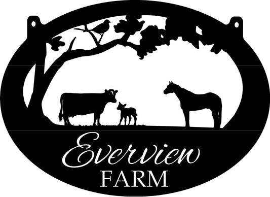 Metal Horse Sign With Horse Cow Calf With Your Name 3ft Metal House Sign - 8 inches - metal sign