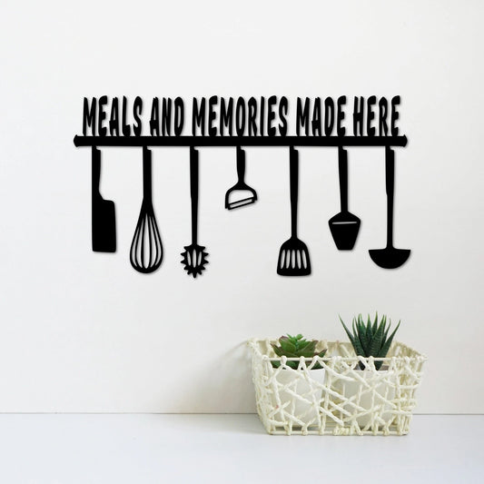 Meals And Memories Made Here Sign Metal Kitchen Signs Wall Quote Foodie Gifts Kitchen Decor Dining Room Wall Art - 8 inches - metal sign