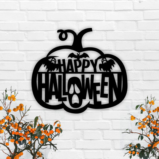 Halloween Metal Sign Happy Halloween Sign Halloween Welcome Sign Outdoor Halloween Decor Pumpkin Sign Custom Halloween Sign Fall Decor - 8 inches - metal sign