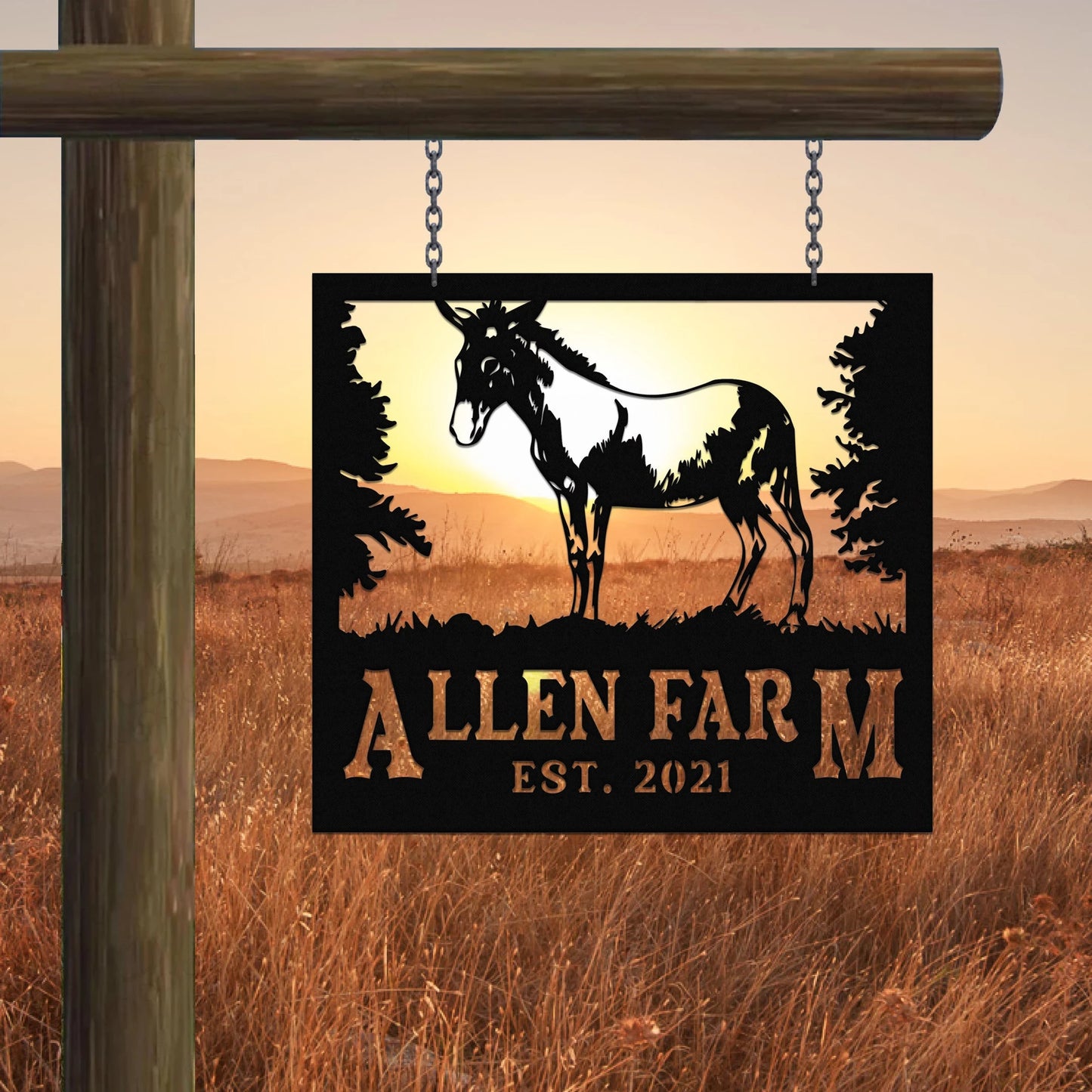 Personalized Metal Farm Sign Donkey Monogram Laser Cut Metal Signs Custom Gift Ideas