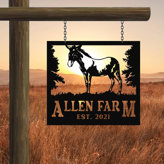 Personalized Metal Farm Sign Donkey Monogram Laser Cut Metal Signs Custom Gift Ideas - 8 inches - metal sign
