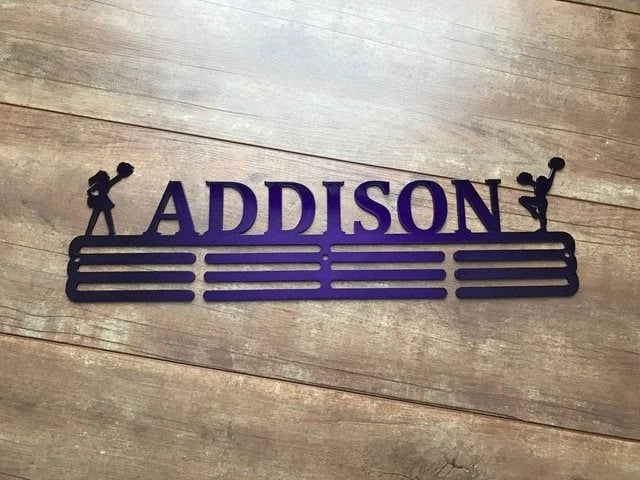 Cheerleader Custom Name Medal Hanger Holder Display Rack 3 Rung, Cut Metal Sign, Metal Wall Art, Laser Cut Metal Signs Custom Gift Ideas