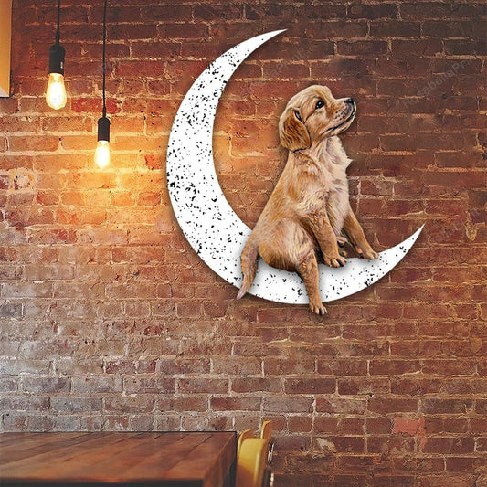 Dog Metal Sign Little Golden Retriever Sit On The Moon Gift for Dog Lover - 8 inches - metal sign