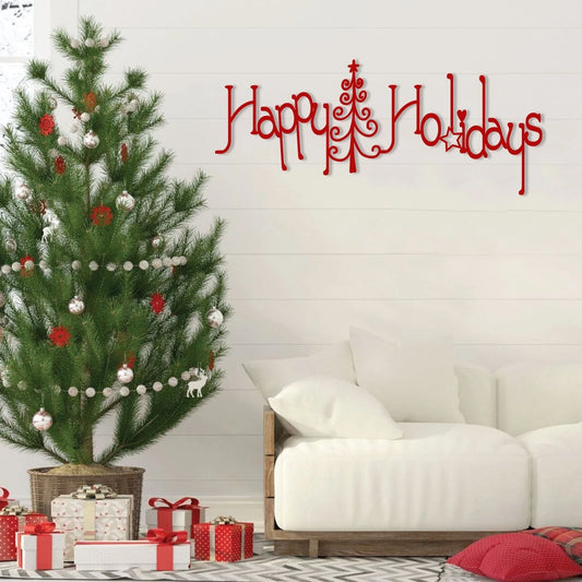 Happy Holidays Christmas Tree Metal Art, Christmas Gift For Family, Metal Laser Cut Metal Signs Custom Gift Ideas - 8 inches - metal sign