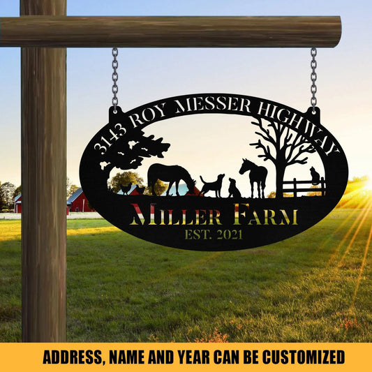 Personalized Metal Farm Sign Horse Dog Chicken Cat Monogram, Metal Laser Cut Metal Signs Custom Gift Ideas - 8 inches - metal sign