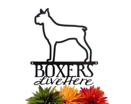 Boxers Live Here Metal Sign Black Dog Sign Outdoor Sign Metal Wall Decor Door Sign