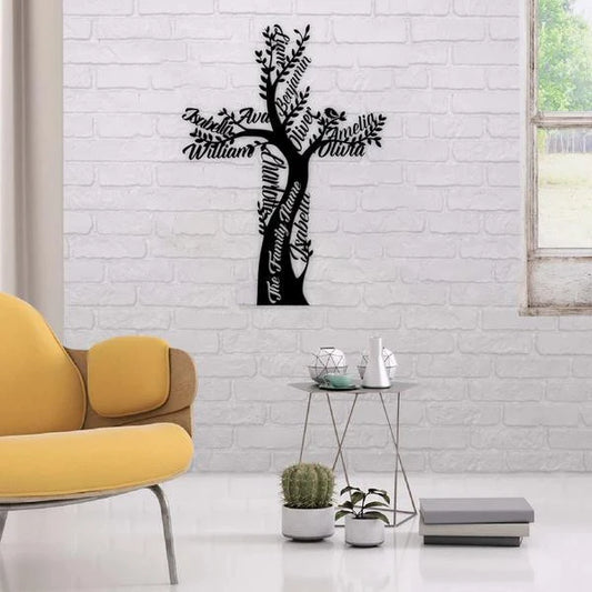 Family Christian Tree Personalized Names Cut Metal Sign - 8 inches - metal sign