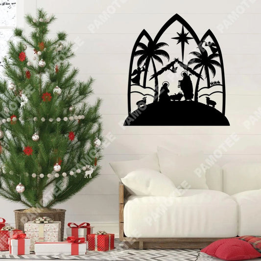 Nativity Metal Sign, Palm, Sheep, Camel Jesus Christ Decoration, Metal Laser Cut Metal Signs Custom Gift Ideas - 8 inches - metal sign