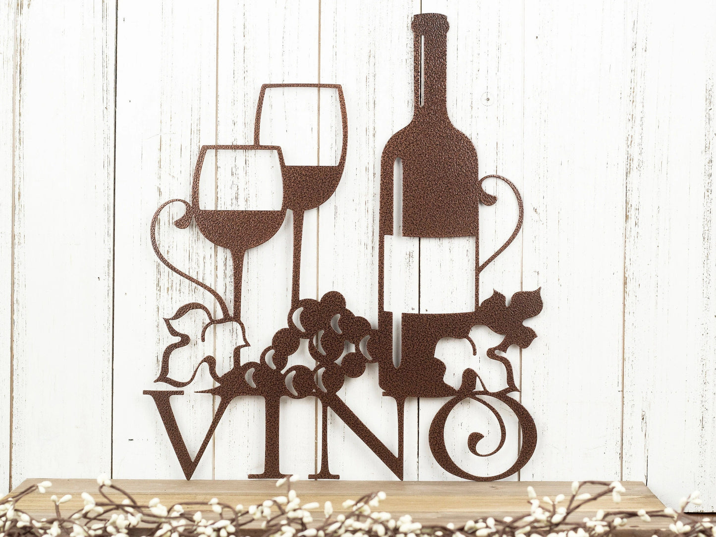 Wine Wall Decor Vino Sign With Grapevines Wine Lover Gift Wine Sign Bar Wine Signs For Kitchen Copper Vein Shown