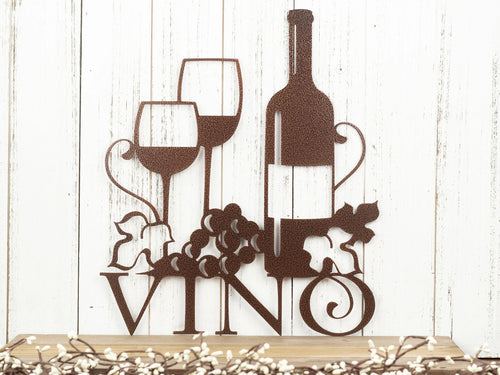 Wine Wall Decor Vino Sign With Grapevines Wine Lover Gift Wine Sign Bar Wine Signs For Kitchen Copper Vein Shown