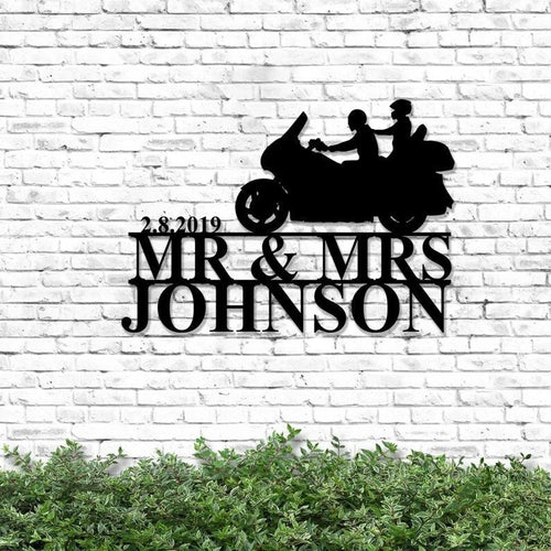 Custom Biker Couple Personalized Metal Sign Biker Metal Sign Outdoor Decor Motorcycle Sign Gift For Couple Gift For Husband