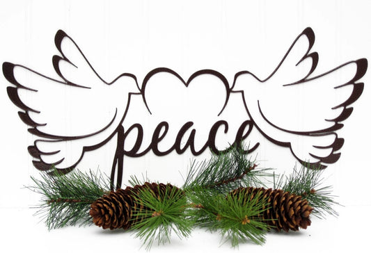 Christmas Peace Doves Metal Sign Copper Christmas Decor Christmas Gift Xmas Decor Christmas Decor - 8 inches - metal sign