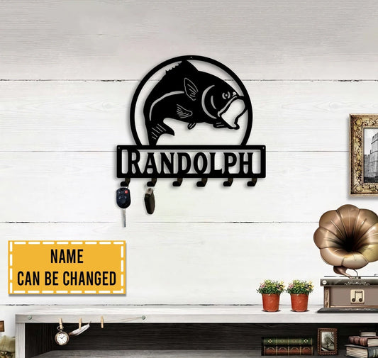 Large Mouth Bass Key Holder, Key Hook Rack, Metal Fish Sign, Custom Name Key Rack, Fishing Lover Wall - metal sign