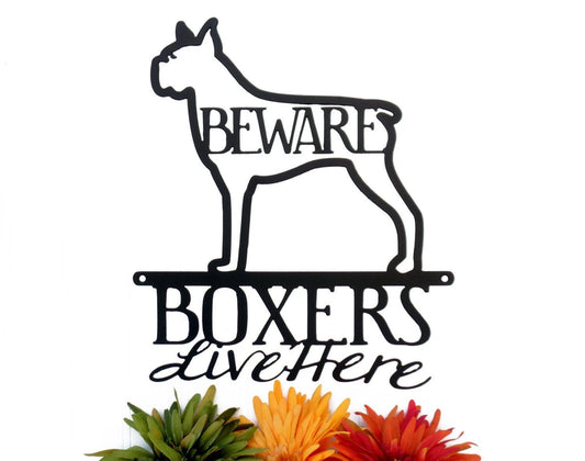 Boxers Live Here Metal Sign Black Beware Dog Sign Outdoor Sign Metal Wall Decor