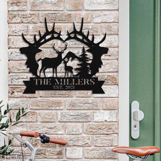 Personalized Family Name Date Deer Fawn Hunting Hunter Metal Sign Monogram Custom Outdoor Cabin Lodge - metal sign