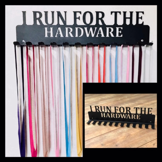 Running Marathon I Run For The Hardware Medal Hanger Holder Display Rack 12 Hooks, Cut Metal Sign, Metal - metal sign